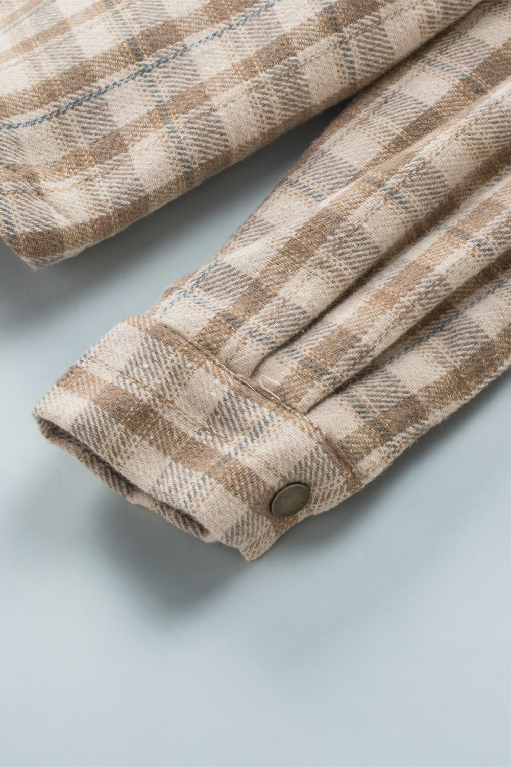 Khaki Plaid Pattern Sherpa Lined Hooded Shacket - Premium Outerwear from Momma Done Gone Crafty- Just $59.94! Shop now at Momma Done Gone Crafty