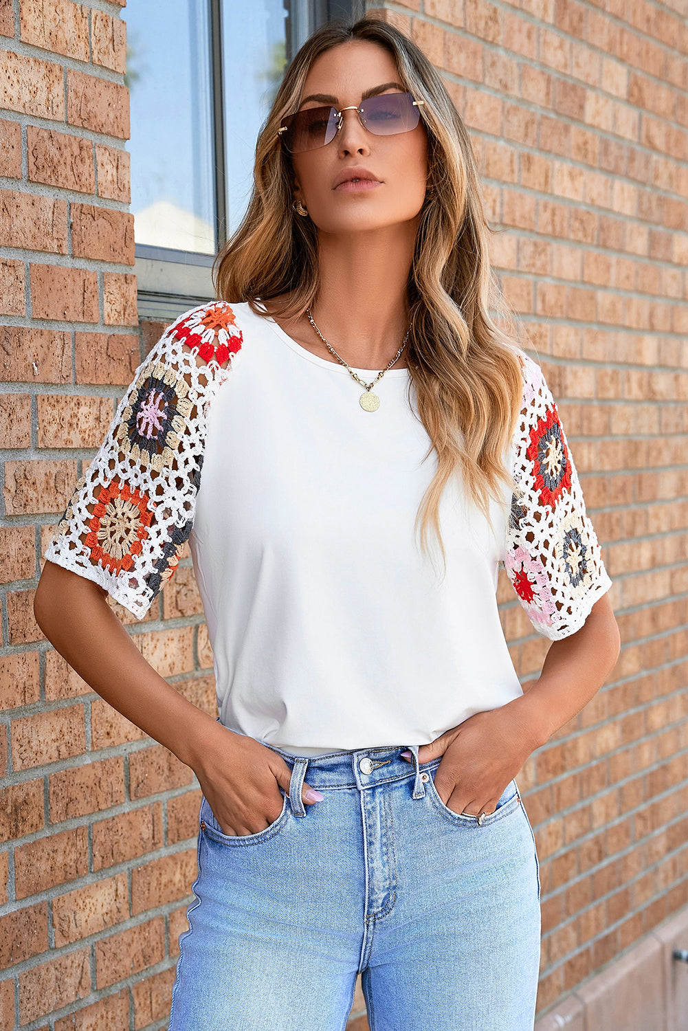 White Floral Crochet Short Sleeve Top - Premium Tops/Tops & Tees from Momma Done Gone Crafty- Just $25.99! Shop now at Momma Done Gone Crafty