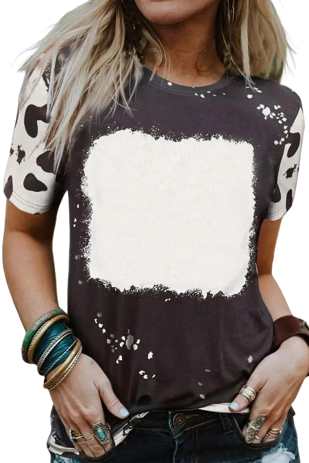 Black Tie Dye Bleached Crew Neck Short Sleeves T-shirt - Premium Tops from Momma Done Gone Crafty- Just $28.99! Shop now at Momma Done Gone Crafty