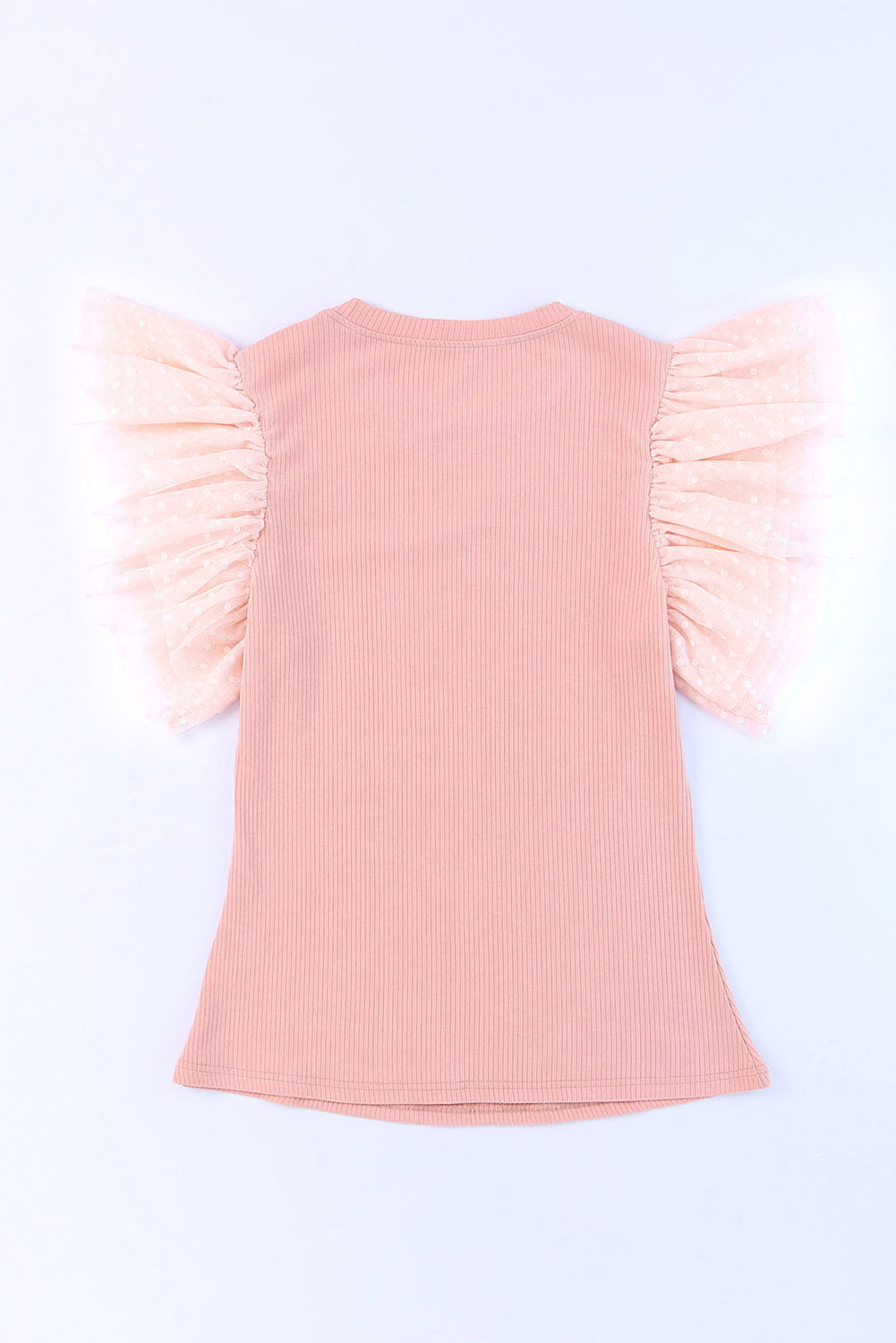 Pink Dotty Mesh Ruffle Sleeve Ribbed Knit Top - Premium Tops from Ashes 2 Wildflowers Boutique, LLC- Just $38.99! Shop now at Ashes 2 Wildflowers Boutique, LLC
