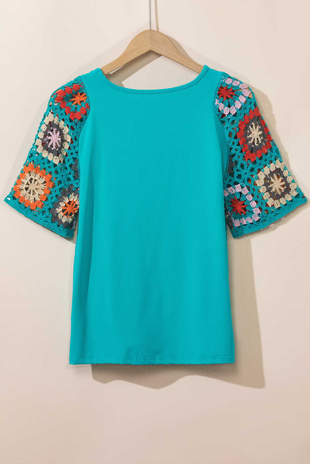 Turquoise Floral Crochet Short Sleeve Top - Premium Tops/Tops & Tees from Ashes 2 Wildflowers Boutique, LLC- Just $32.99! Shop now at Ashes 2 Wildflowers Boutique, LLC