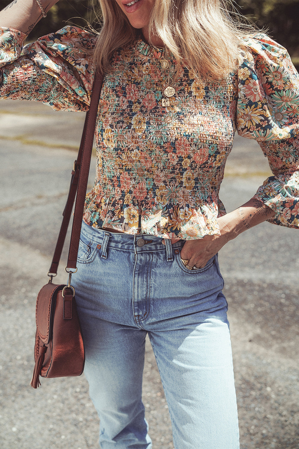 Yellow Floral Print Smocked Bubble Sleeve Ruffled Crop Top - Premium Tops/Blouses & Shirts from Ashes 2 Wildflowers Boutique, LLC- Just $36.43! Shop now at Ashes 2 Wildflowers Boutique, LLC