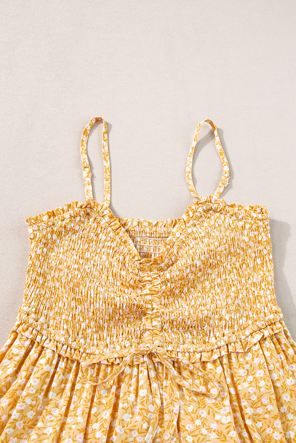 Yellow Frilly Smocked High Waist Floral Maxi Dress - Premium Dresses/Maxi Dresses from Ashes 2 Wildflowers Boutique, LLC- Just $36.54! Shop now at Ashes 2 Wildflowers Boutique, LLC