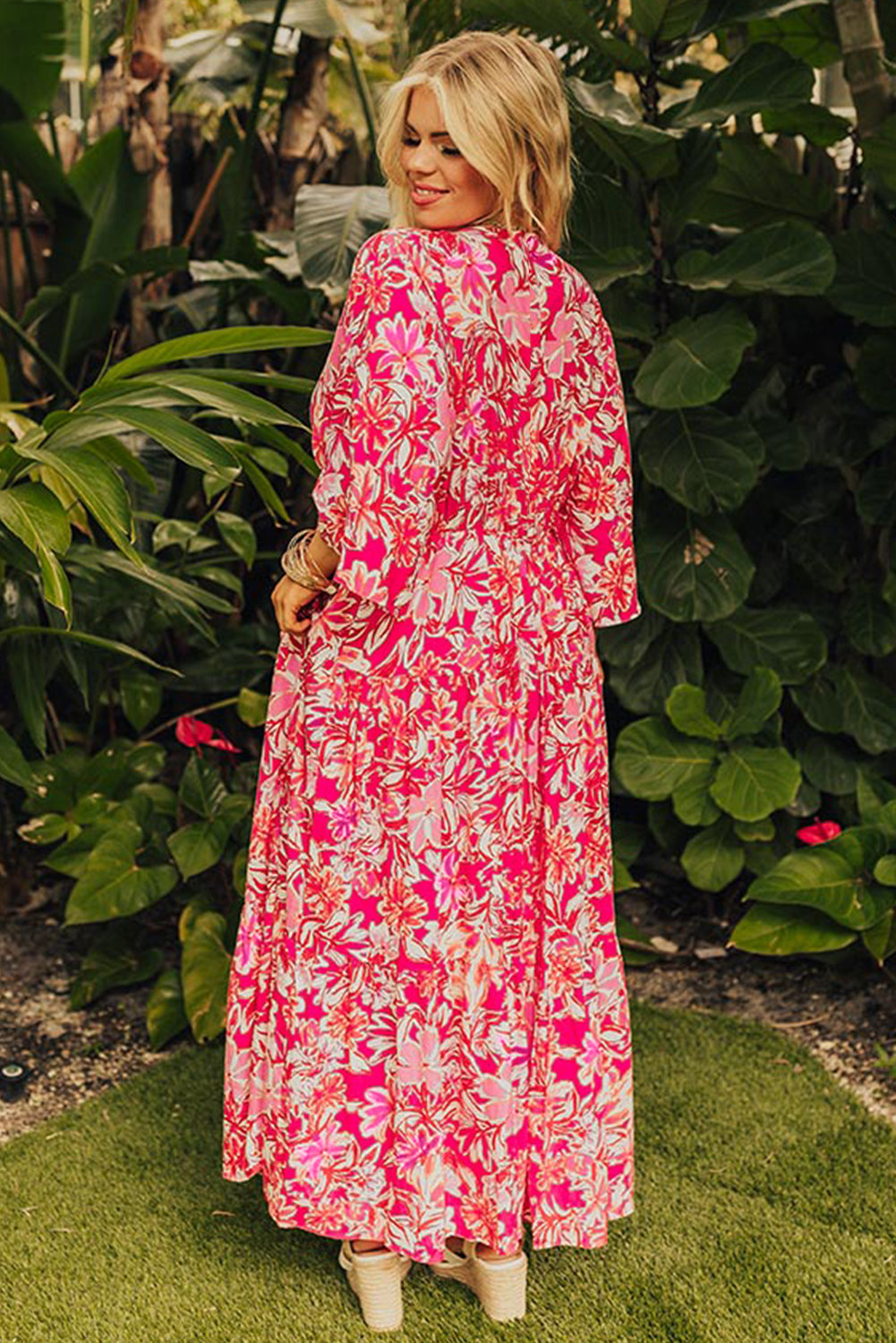 Rose Plus Size Floral V Neck Wide Sleeve Maxi Dress - Premium Plus Size/Plus Size Dresses/Plus Size Maxi Dresses from Ashes 2 Wildflowers Boutique, LLC- Just $52.99! Shop now at Ashes 2 Wildflowers Boutique, LLC