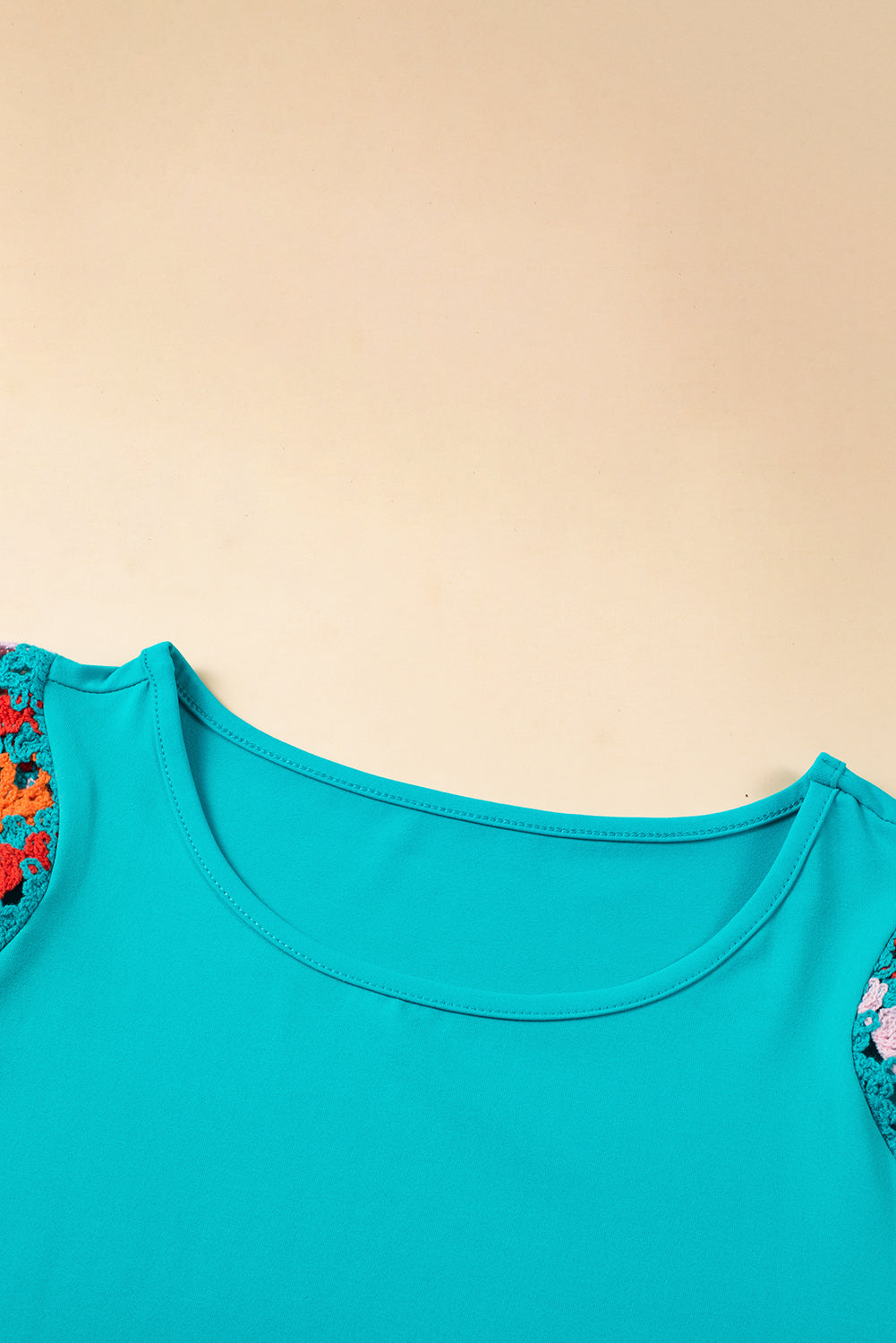 Turquoise Floral Crochet Short Sleeve Top - Premium Tops/Tops & Tees from Ashes 2 Wildflowers Boutique, LLC- Just $32.99! Shop now at Ashes 2 Wildflowers Boutique, LLC