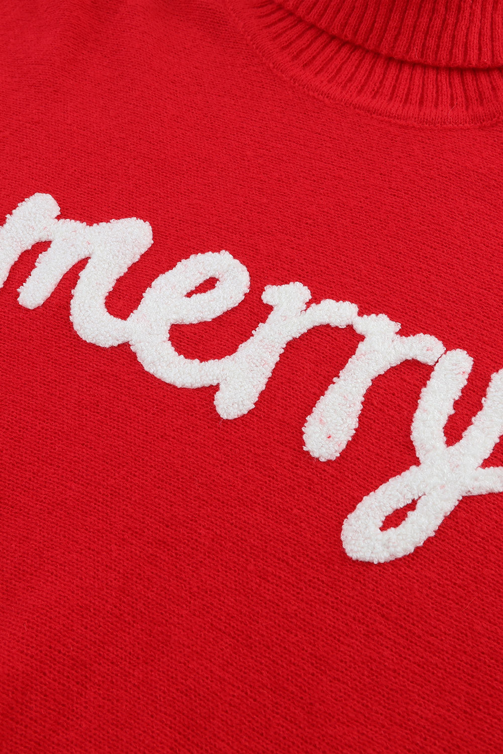 Red Merry Letter Embroidered High Neck Sweater - Premium Tops from Momma Done Gone Crafty- Just $52.99! Shop now at Momma Done Gone Crafty