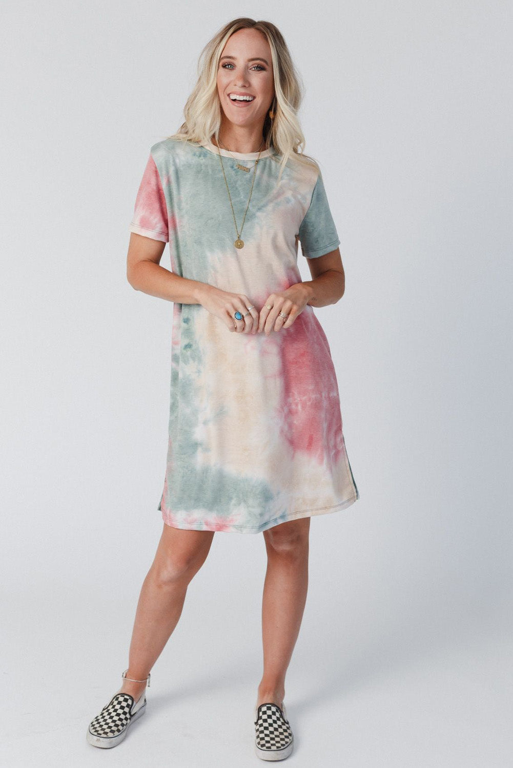Multicolor Tie Dye Oversized Slit Tee Dress - Premium Dresses from Momma Done Gone Crafty- Just $47.10! Shop now at Momma Done Gone Crafty