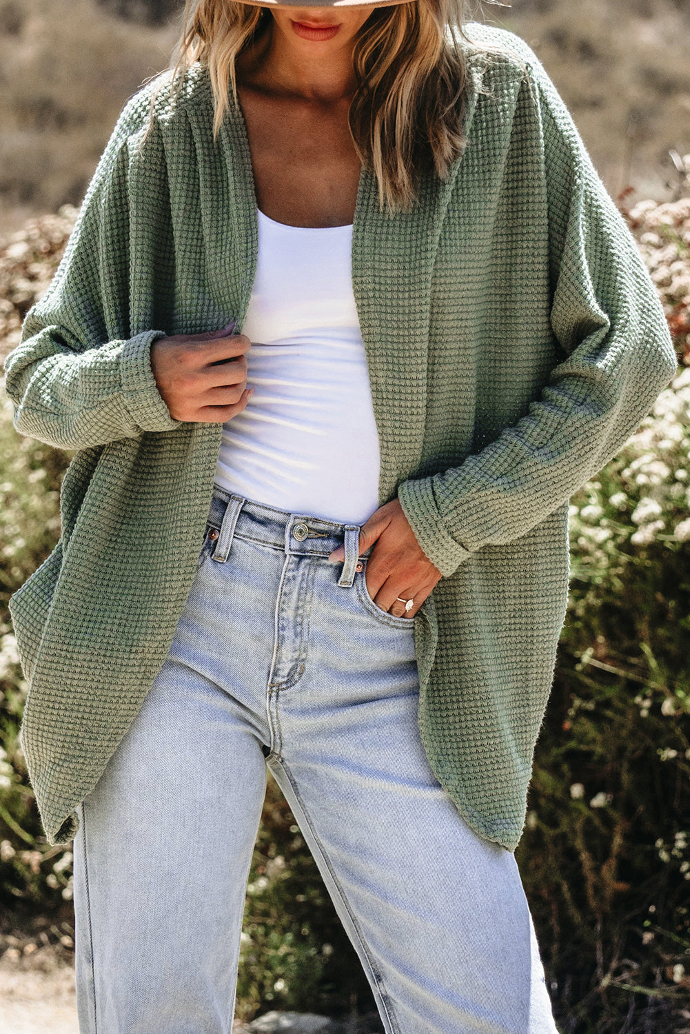 Laurel Green Waffle Knit Open Front Cardigan - Premium Sweaters & Cardigans/Cardigans from Ashes 2 Wildflowers Boutique, LLC- Just $32.83! Shop now at Ashes 2 Wildflowers Boutique, LLC