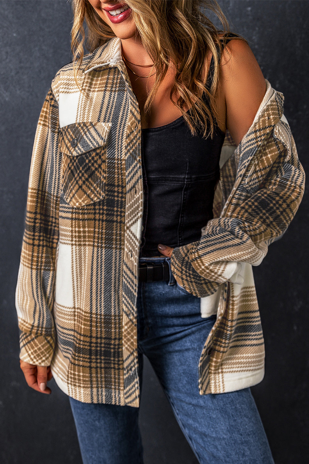 Multicolour Plaid Print Flap Pocket Button Up Shacket - Premium Outerwear/Jackets from Ashes 2 Wildflowers Boutique, LLC- Just $36.45! Shop now at Ashes 2 Wildflowers Boutique, LLC