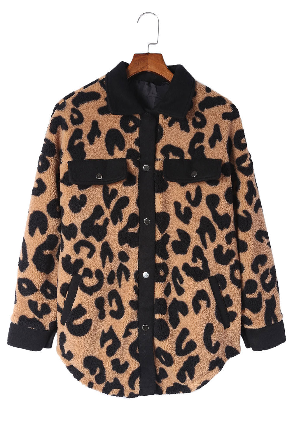 Black Contrast Trimmed Leopard Teddy Shacket - Premium Outerwear from Momma Done Gone Crafty- Just $61.50! Shop now at Momma Done Gone Crafty