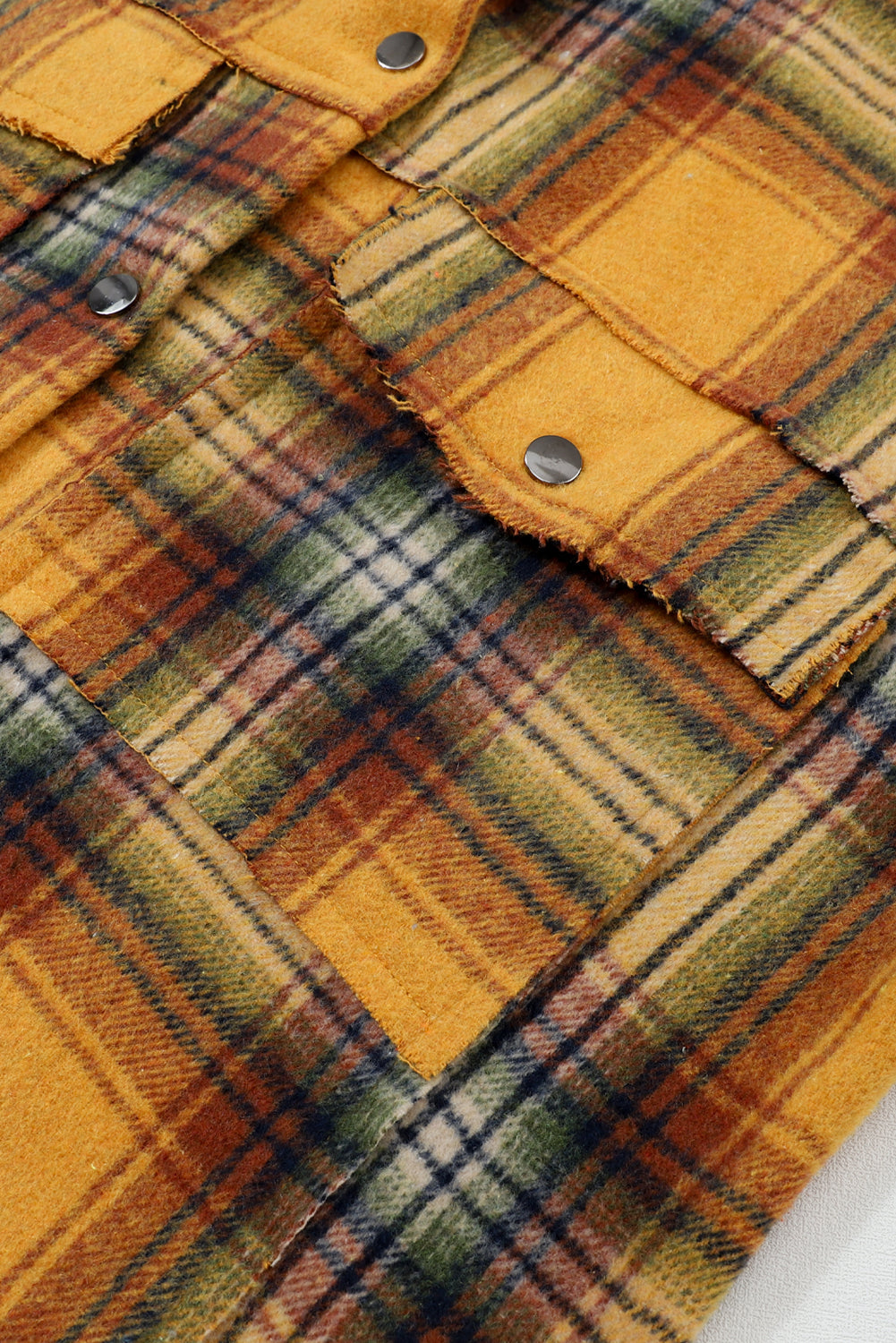 Orange Plaid Patch Hooded Frayed Snap Button Jacket - Premium Outerwear from Momma Done Gone Crafty- Just $52.62! Shop now at Momma Done Gone Crafty