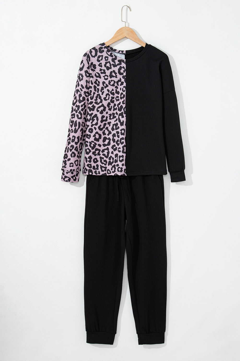 Black Contrast Leopard Long Sleeve Pullover and Joggers Outfit - Premium Loungewear from Momma Done Gone Crafty- Just $56.94! Shop now at Momma Done Gone Crafty