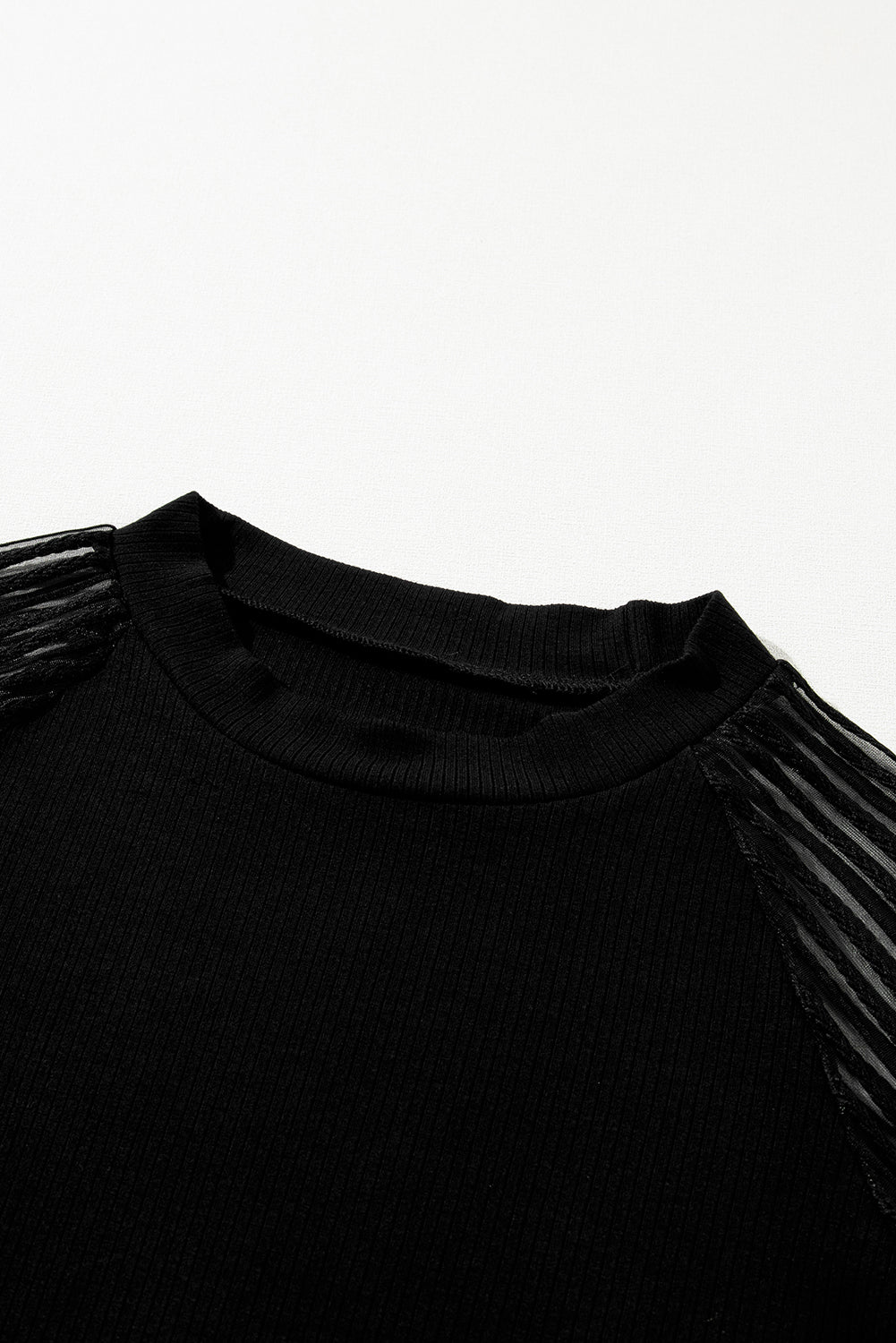 Black Striped Mesh Sleeve Crew Neck Ribbed T Shirt - Premium Tops/Tops & Tees from Momma Done Gone Crafty- Just $22.99! Shop now at Momma Done Gone Crafty