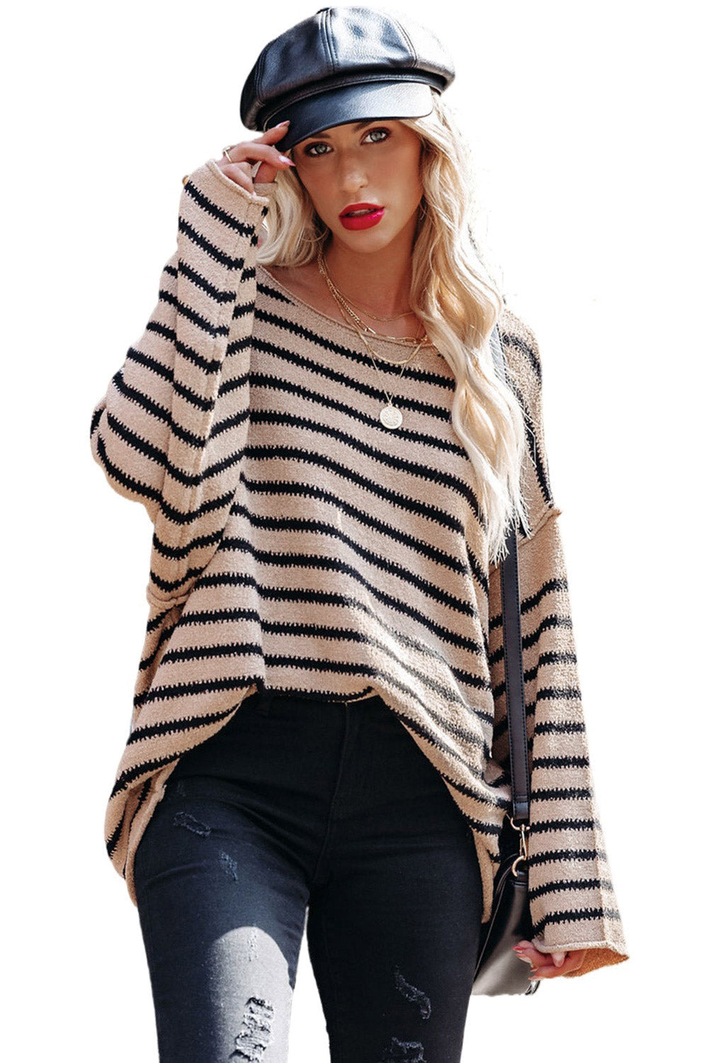 Striped Print Dropped Shoulder Loose Sleeve Sweater - Premium Tops from Momma Done Gone Crafty- Just $41.99! Shop now at Momma Done Gone Crafty