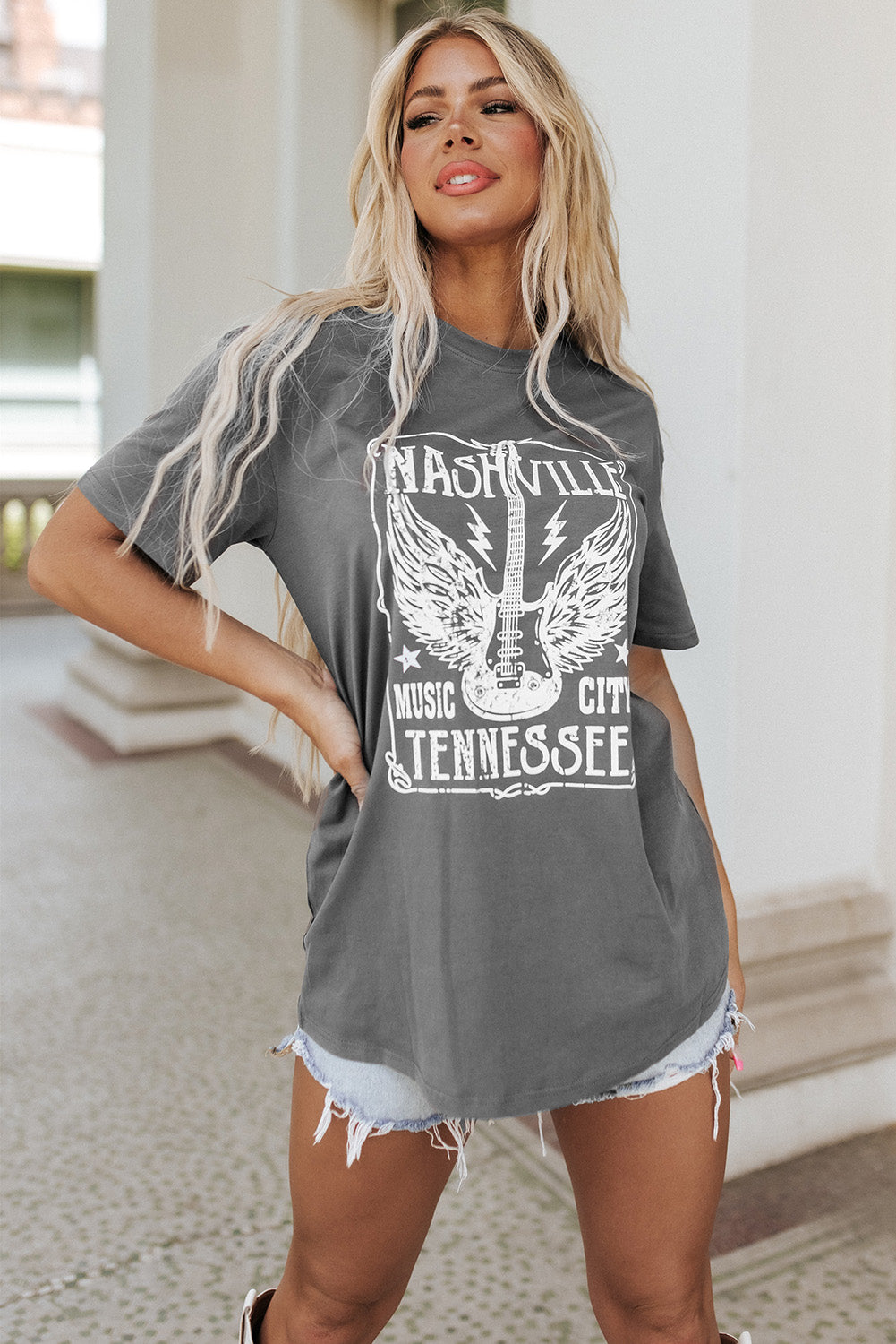 Gray Guitar Slogan Letter Graphic Print Oversized T Shirt - Premium Tops/Tops & Tees from Ashes 2 Wildflowers Boutique, LLC- Just $28.99! Shop now at Ashes 2 Wildflowers Boutique, LLC