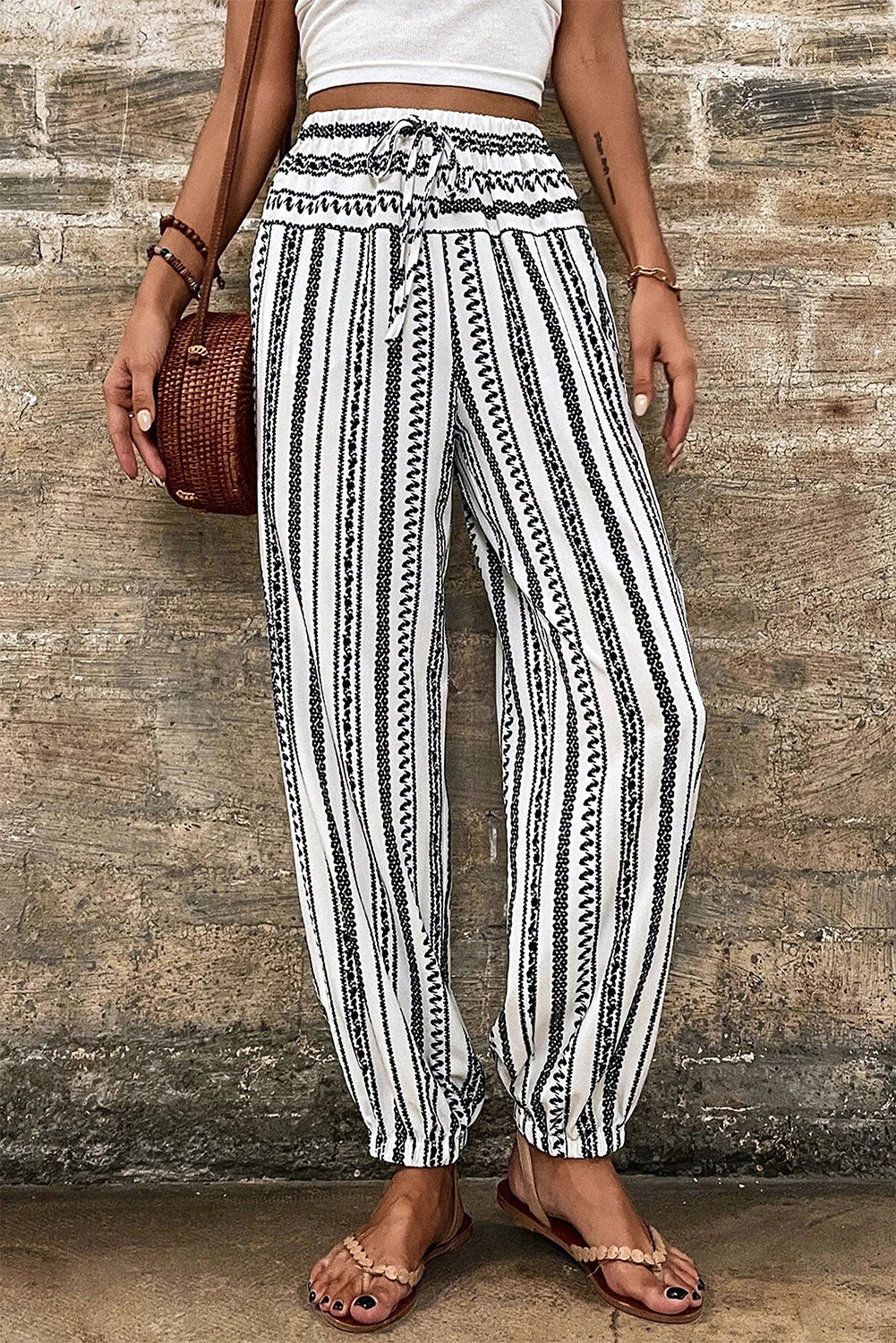 Black Stripe Boho Striped Print Casual Pants - Premium Bottoms/Pants & Culotte from Momma Done Gone Crafty- Just $26.10! Shop now at Momma Done Gone Crafty