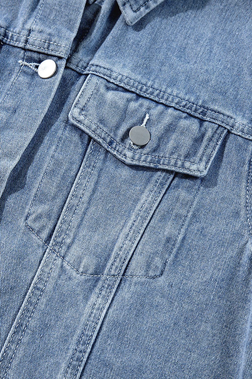 Beau Blue Ruffle Raw Hem Flap Pockets Denim Jacket - Premium Outerwear/Denim jackets from Ashes 2 Wildflowers Boutique, LLC- Just $41.38! Shop now at Ashes 2 Wildflowers Boutique, LLC