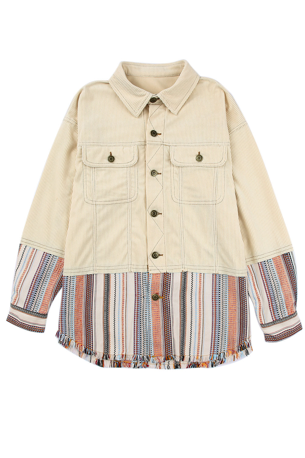 Button Up Pockets Striped Color Block Corduroy Jacket - Premium Outerwear from Momma Done Gone Crafty- Just $56.94! Shop now at Momma Done Gone Crafty