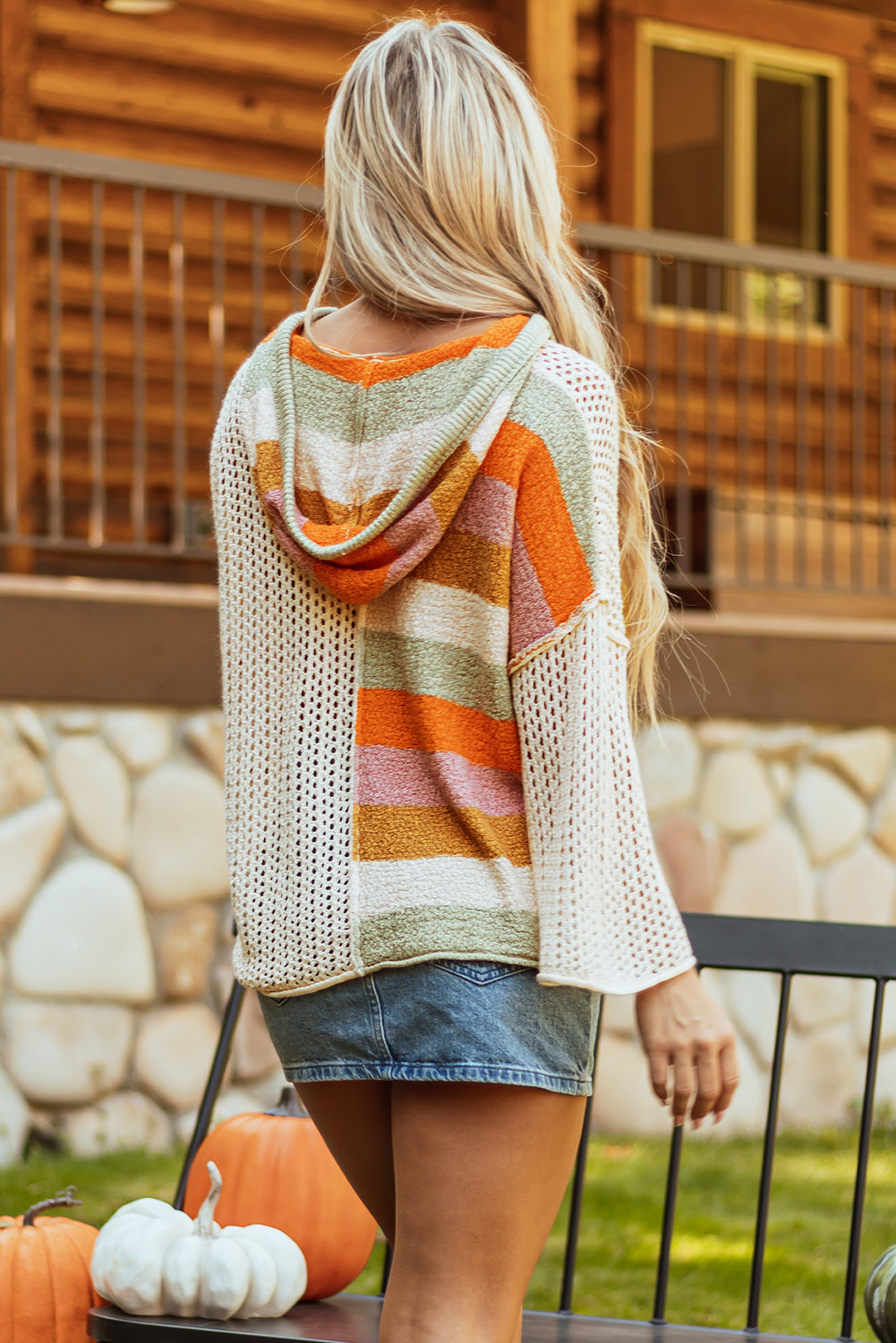 DEAR-LOVER Beige Oversized Colorblock V Neck Hooded Sweater - Premium Sweaters & Cardigans/Sweaters from Ashes 2 Wildflowers Boutique, LLC- Just $36.73! Shop now at Ashes 2 Wildflowers Boutique, LLC