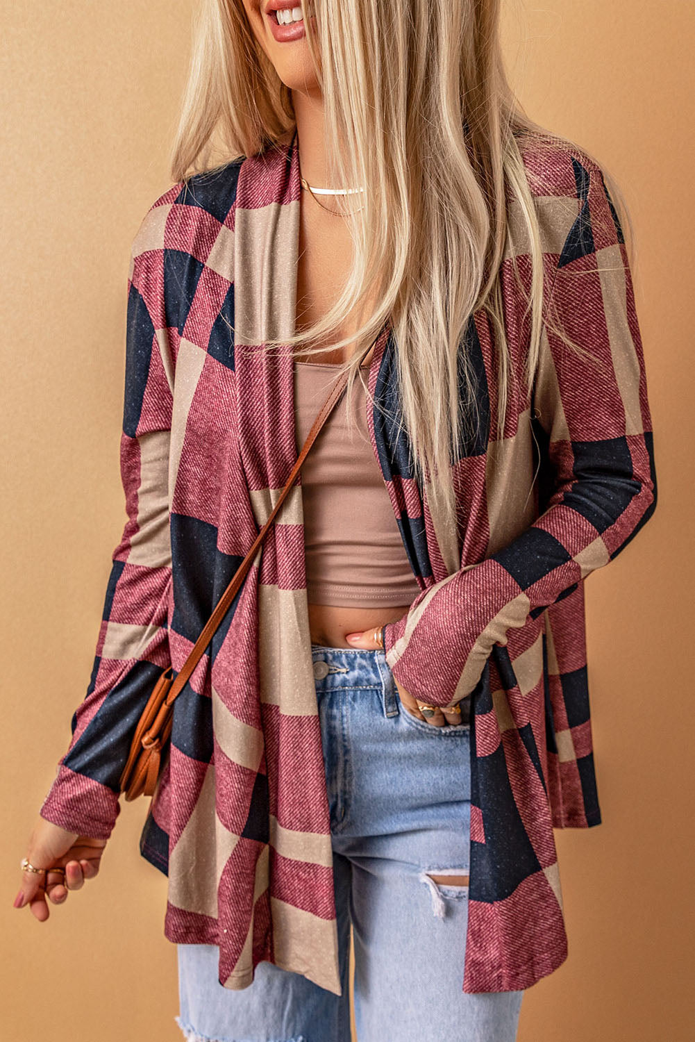 Draped Open Front Plaid Cardigan - Premium Tops from Momma Done Gone Crafty- Just $31.50! Shop now at Momma Done Gone Crafty