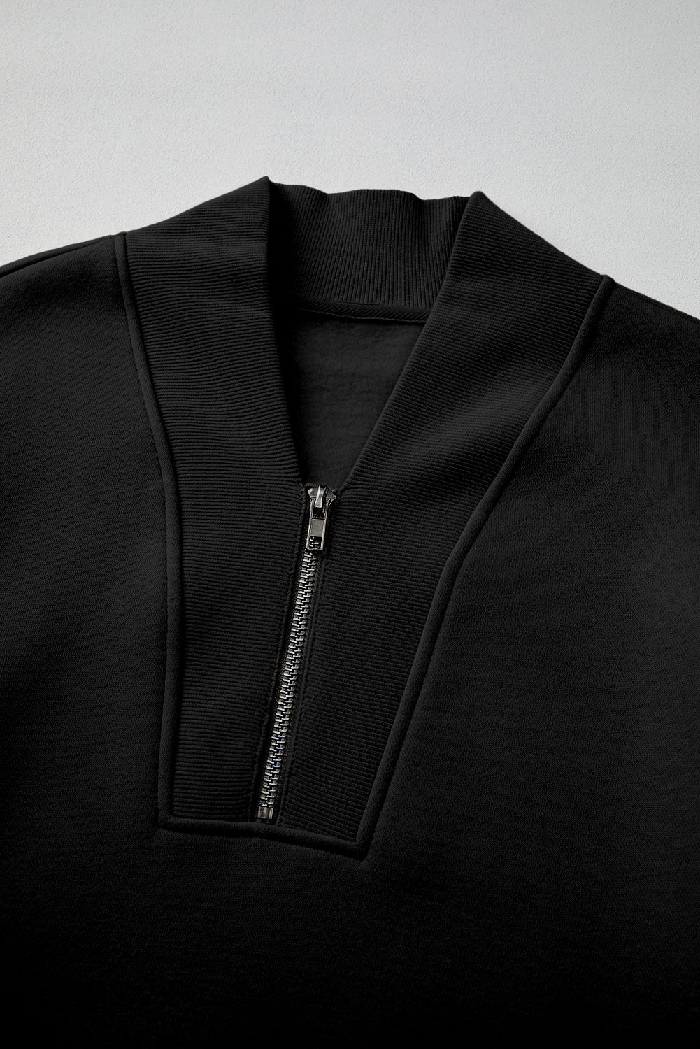 Black Plain Half Zip V Neck Ribbed Edge Loose Tracksuit - Premium Activewear/Activewear Sets from Ashes 2 Wildflowers Boutique, LLC- Just $47.70! Shop now at Ashes 2 Wildflowers Boutique, LLC