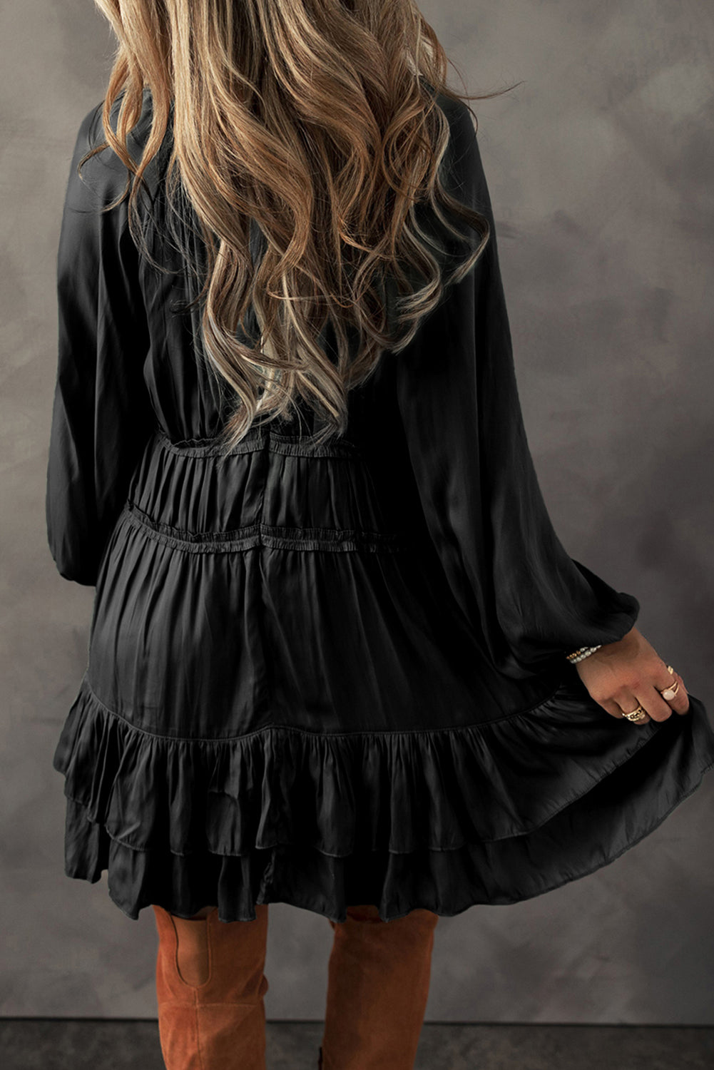 Black Tiered Ruffled Puff Sleeve Loose Fit Mini Dress - Premium Dresses/Mini Dresses from Momma Done Gone Crafty- Just $68! Shop now at Momma Done Gone Crafty