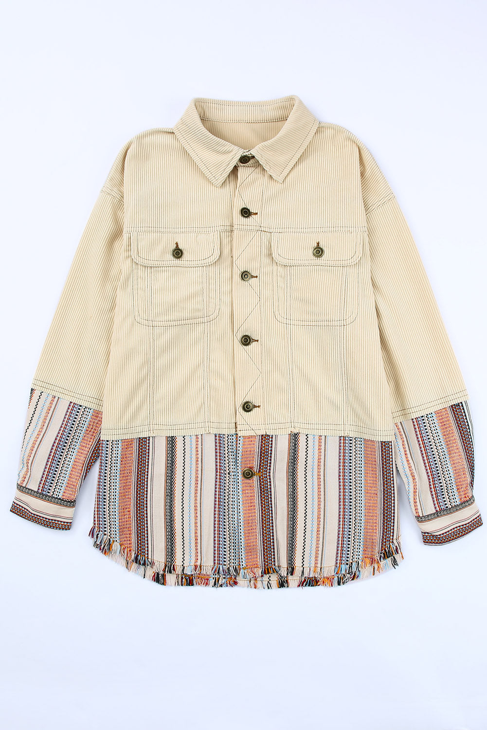 Button Up Pockets Striped Color Block Corduroy Jacket - Premium Outerwear from Momma Done Gone Crafty- Just $56.94! Shop now at Momma Done Gone Crafty