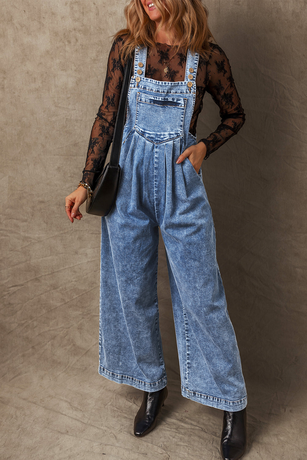 Light Blue Mineral Wash Buttoned Straps Wide Leg Denim Overalls - Premium Bottoms/Jumpsuits & Rompers from Ashes 2 Wildflowers Boutique, LLC- Just $47.10! Shop now at Ashes 2 Wildflowers Boutique, LLC