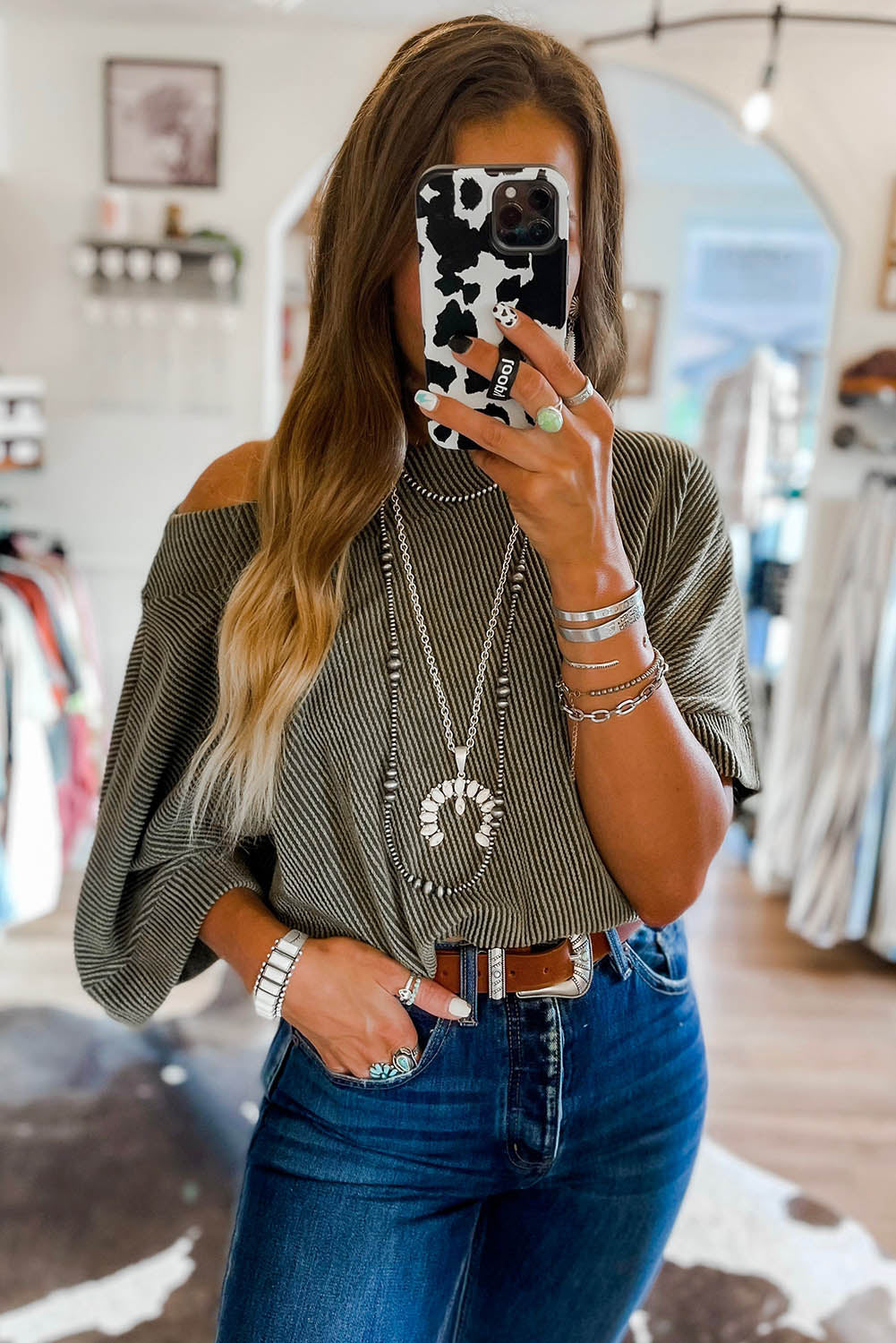 Gray Boatneck Batwing Sleeve Cording Blouse - Premium Tops from Momma Done Gone Crafty- Just $51.60! Shop now at Momma Done Gone Crafty