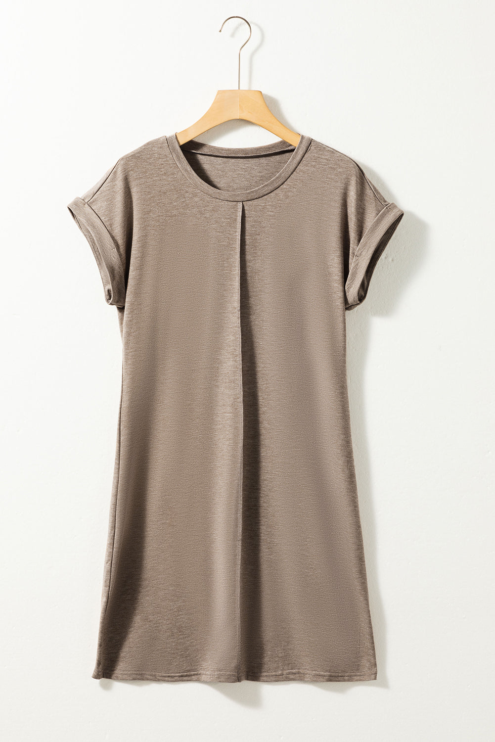 Light French Beige Center Seam Rolled Cuffs T-shirt Dress - Premium Dresses/T Shirt Dresses from Ashes 2 Wildflowers Boutique, LLC- Just $13.95! Shop now at Ashes 2 Wildflowers Boutique, LLC