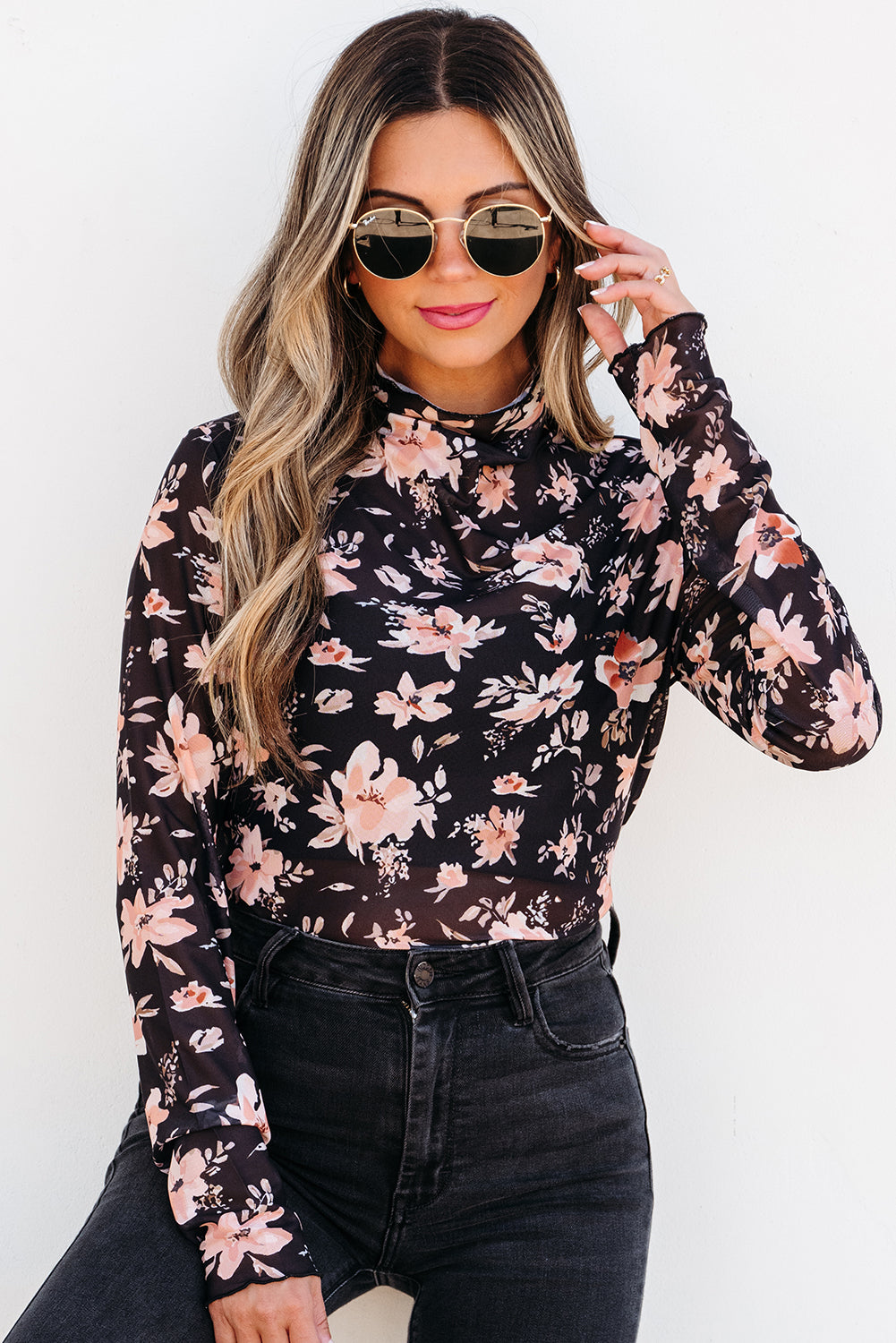 Black Floral Mesh Mock Neck Long Sleeve Slim Fit Top - Premium Tops/Long Sleeve Tops from Ashes 2 Wildflowers Boutique, LLC- Just $24.65! Shop now at Ashes 2 Wildflowers Boutique, LLC