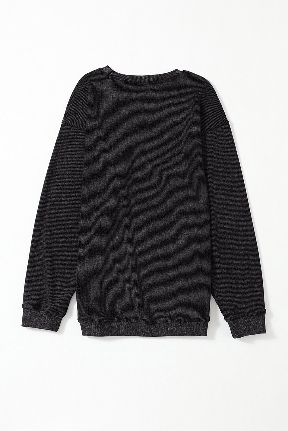 Black Solid Ribbed Knit Round Neck Pullover Sweatshirt - Premium Tops from Momma Done Gone Crafty- Just $41.94! Shop now at Momma Done Gone Crafty