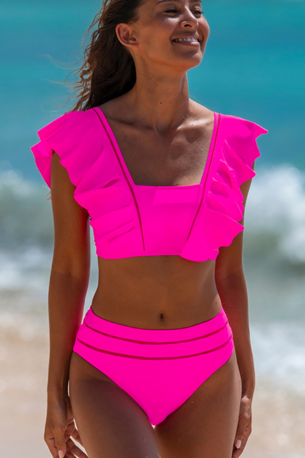 Rose Red Tie Back Ruffled 2pcs Bikini Swimsuit - Premium Swimwear/Bikinis from Ashes 2 Wildflowers Boutique, LLC- Just $19.20! Shop now at Ashes 2 Wildflowers Boutique, LLC