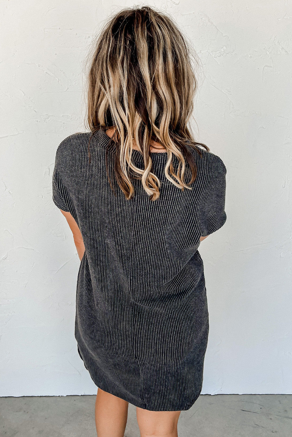 Gray Striped Ribbed Knit T-shirt Shift Dress - Premium Dresses/T Shirt Dresses from Ashes 2 Wildflowers Boutique, LLC- Just $30.65! Shop now at Ashes 2 Wildflowers Boutique, LLC