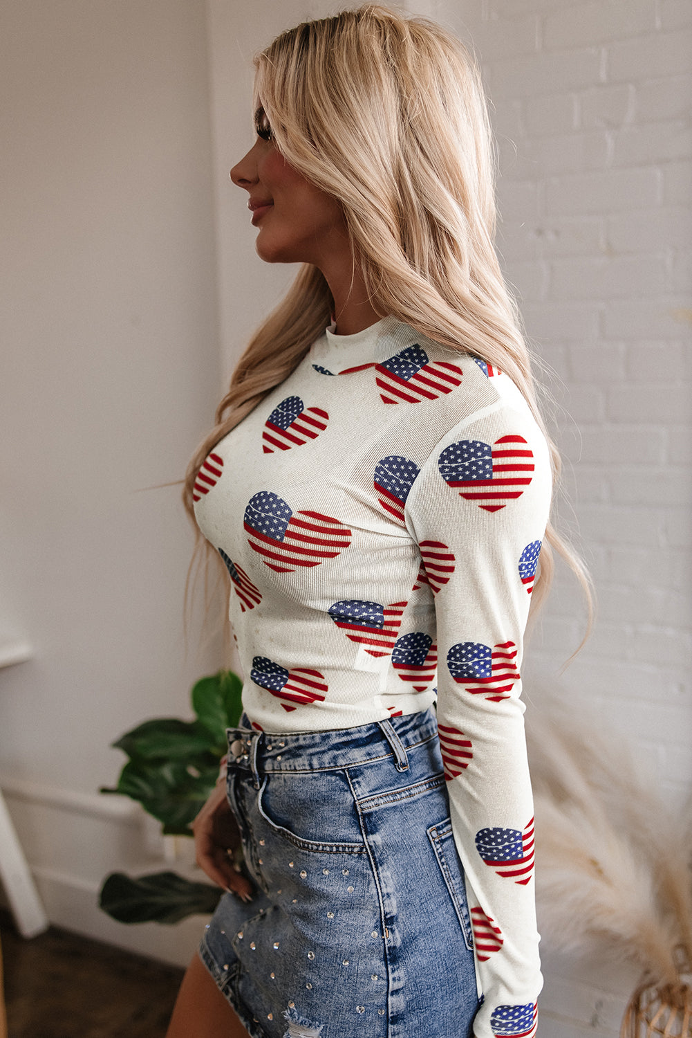 White Americana Glitter Mesh Long Sleeve Bodysuit - Premium Tops/Bodysuits from Ashes 2 Wildflowers Boutique, LLC- Just $26.90! Shop now at Ashes 2 Wildflowers Boutique, LLC