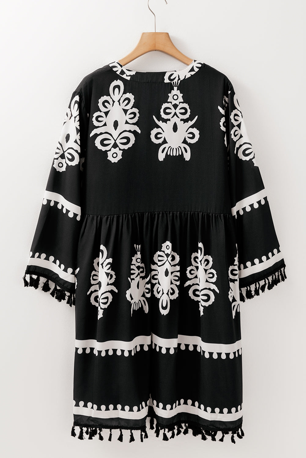 Black Plus Size Western Floral Print Fringed V Neck Dress - Premium Plus Size/Plus Size Dresses/Plus Size Mini Dresses from Momma Done Gone Crafty- Just $44.85! Shop now at Momma Done Gone Crafty