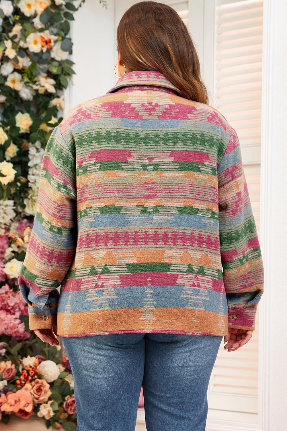 Pink Plus Size Aztec Printed Flap Pocket Shacket - Premium Sale (50% OFF)/30% OFF from Ashes 2 Wildflowers Boutique, LLC- Just $38.90! Shop now at Ashes 2 Wildflowers Boutique, LLC