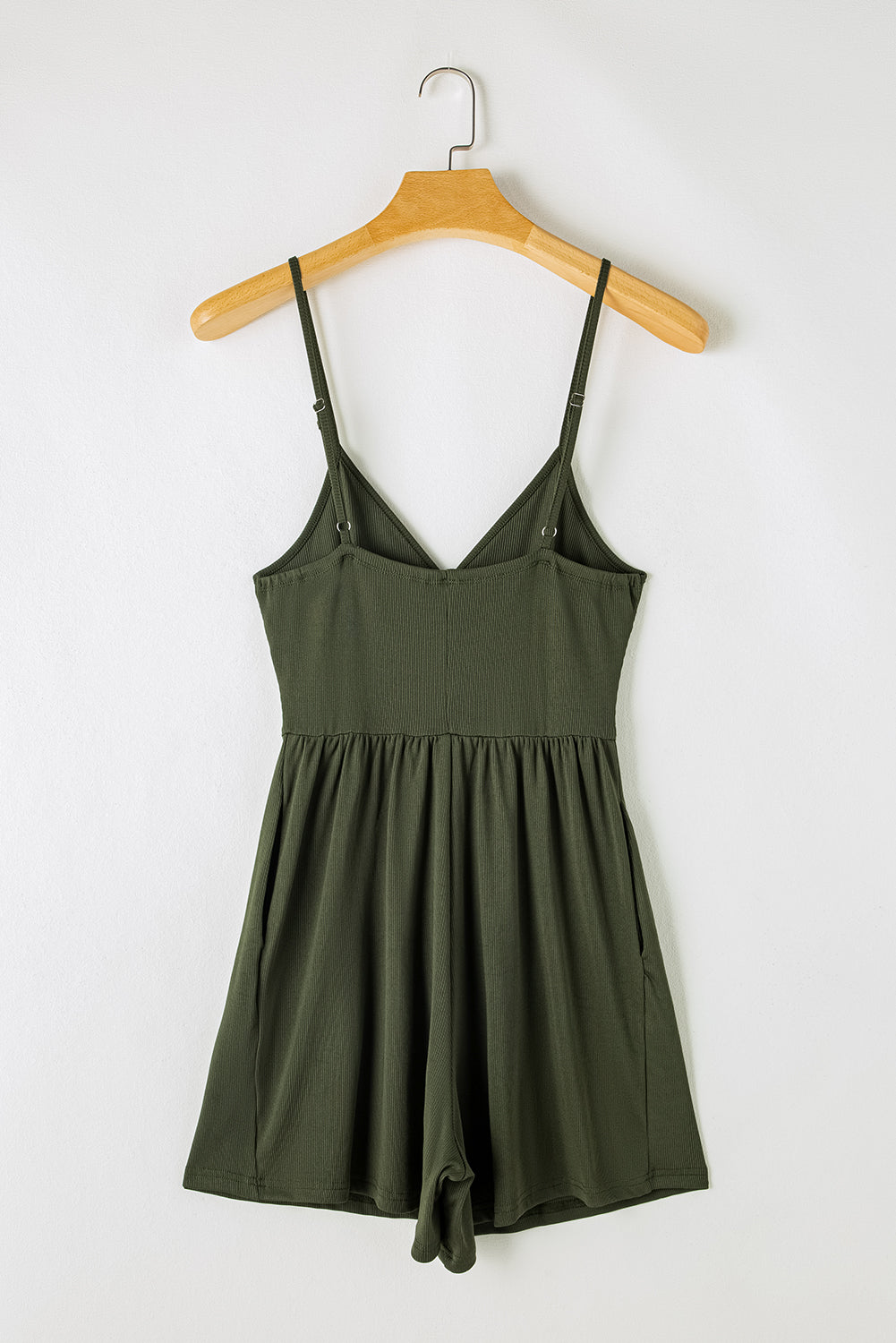 Moss Green Spaghetti Straps Cinched Waist Ribbed Romper - Premium Bottoms/Jumpsuits & Rompers from Momma Done Gone Crafty- Just $16.95! Shop now at Momma Done Gone Crafty