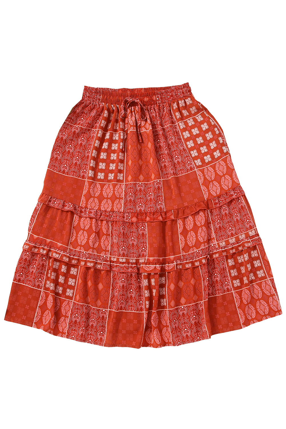 Red Bohemian Mix Print Long Flared Skirt - Premium Bottoms from Momma Done Gone Crafty- Just $55.26! Shop now at Momma Done Gone Crafty