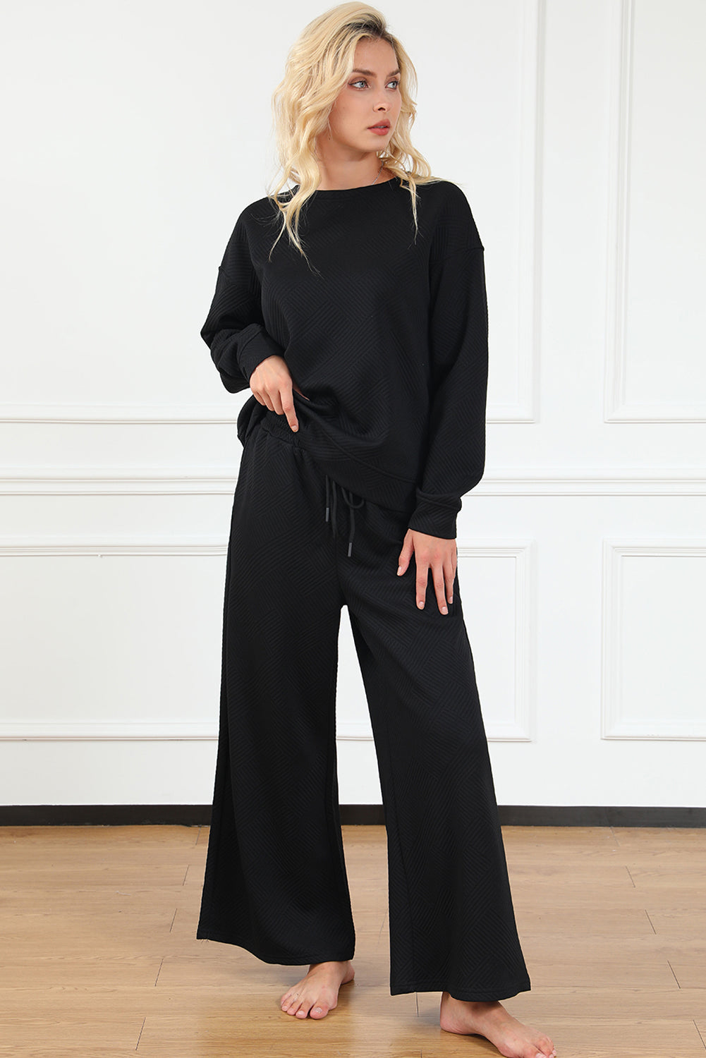 Black Ultra Loose Textured 2pcs Slouchy Outfit - Premium Loungewear from Momma Done Gone Crafty- Just $36.60! Shop now at Momma Done Gone Crafty