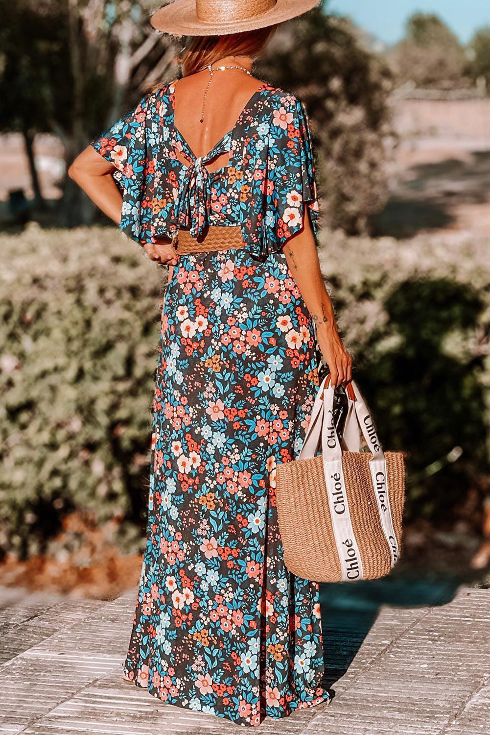 Sky Blue Floral Knotted Back Square Neck Maxi Dress - Premium Dresses/Floral Dresses from Momma Done Gone Crafty- Just $36.09! Shop now at Momma Done Gone Crafty