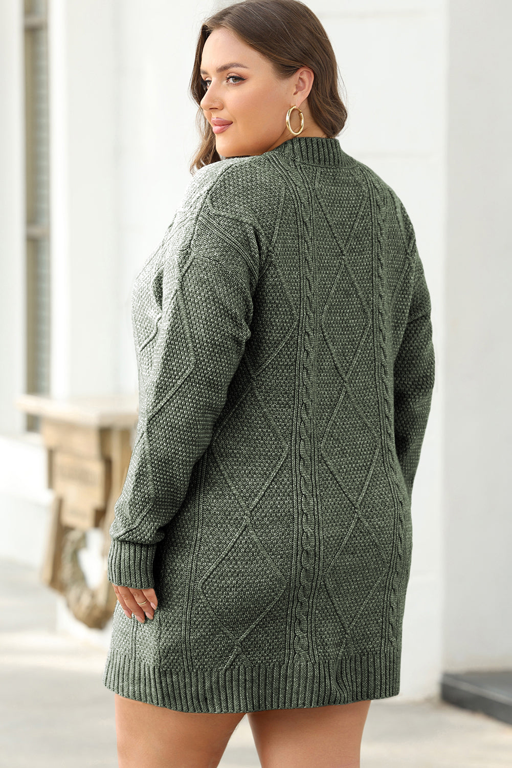 Mist Green Cable Knit Drop Shoulder Loose Fit Sweater Dress - Premium Sweaters & Cardigans/Sweater Dresses from Momma Done Gone Crafty- Just $35.85! Shop now at Momma Done Gone Crafty