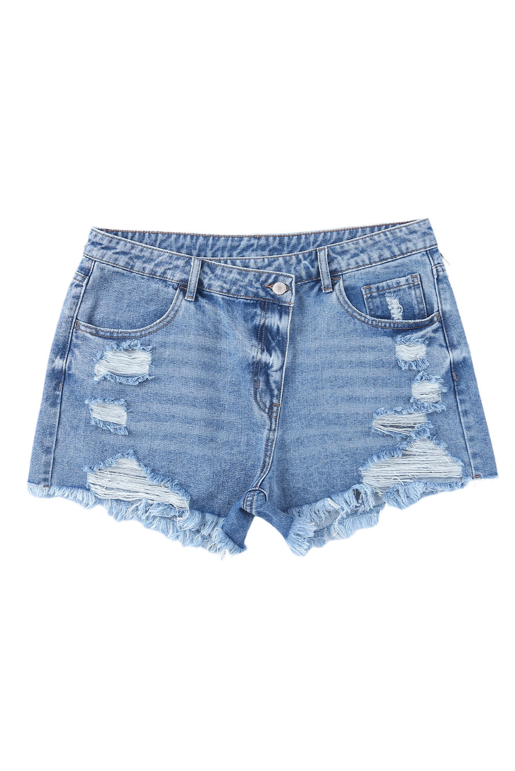 Sky Blue High Rise Crossover Waist Denim Shorts - Premium Bottoms from Ashes 2 Wildflowers Boutique, LLC- Just $34.99! Shop now at Ashes 2 Wildflowers Boutique, LLC