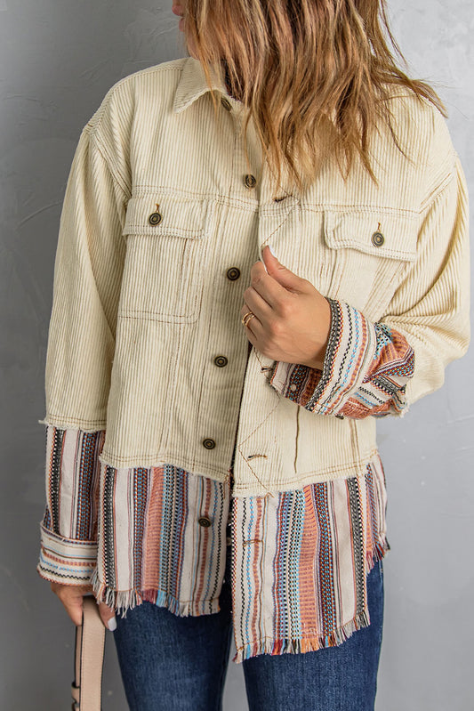 Button Up Pockets Striped Color Block Corduroy Jacket - Premium Outerwear from Momma Done Gone Crafty- Just $56.94! Shop now at Momma Done Gone Crafty