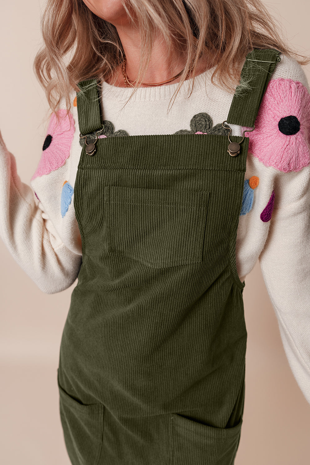 Vineyard Green Solid Front Pockets Sleeveless Corduroy Overall Dress - Premium Dresses/Mini Dresses from Ashes 2 Wildflowers Boutique, LLC- Just $20.43! Shop now at Ashes 2 Wildflowers Boutique, LLC