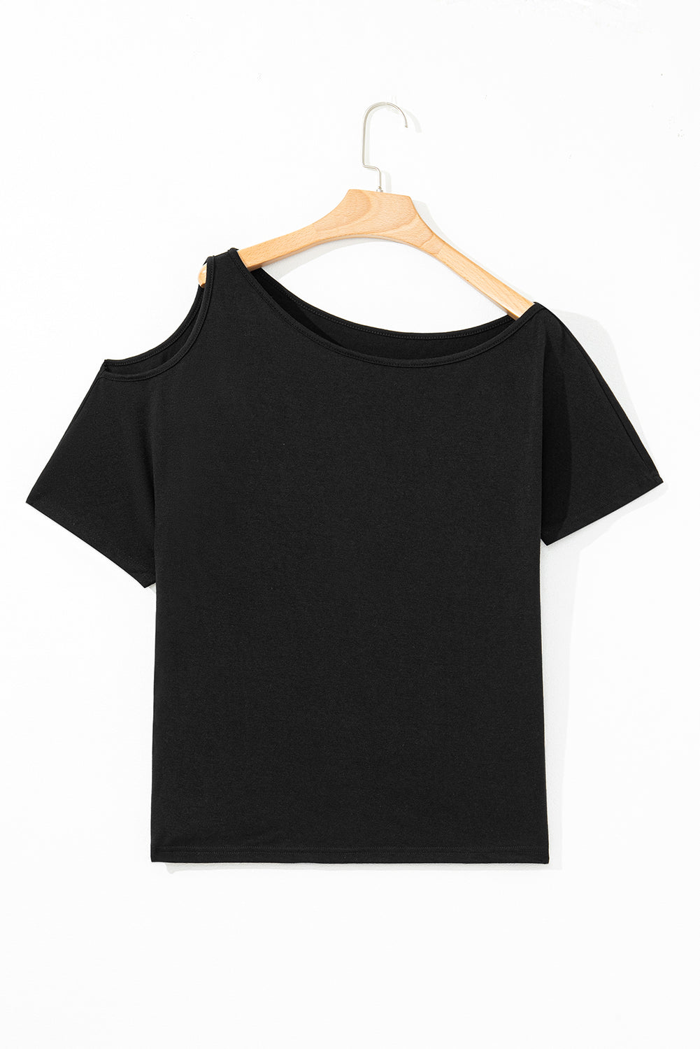 Black Solid Asymmetrical Neck Loose Casual T-Shirt - Premium Tops/Tops & Tees from Ashes 2 Wildflowers Boutique, LLC- Just $18.99! Shop now at Ashes 2 Wildflowers Boutique, LLC