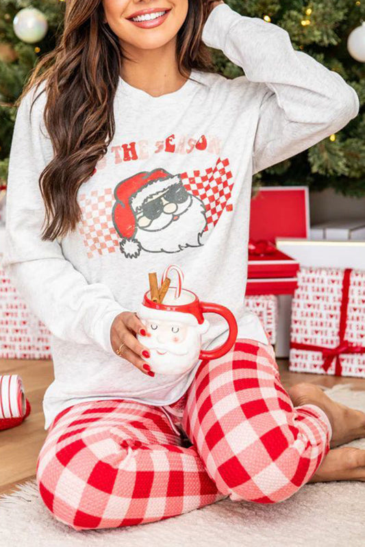 Multicolor Christmas Claus Graphic Top Plaid Pants Lounge Set - Premium Loungewear from Momma Done Gone Crafty- Just $45.99! Shop now at Momma Done Gone Crafty