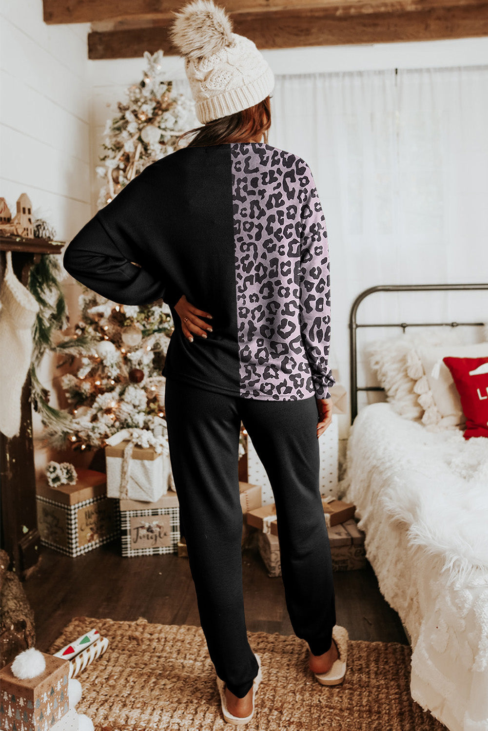 Black Contrast Leopard Long Sleeve Pullover and Joggers Outfit - Premium Loungewear from Momma Done Gone Crafty- Just $56.94! Shop now at Momma Done Gone Crafty