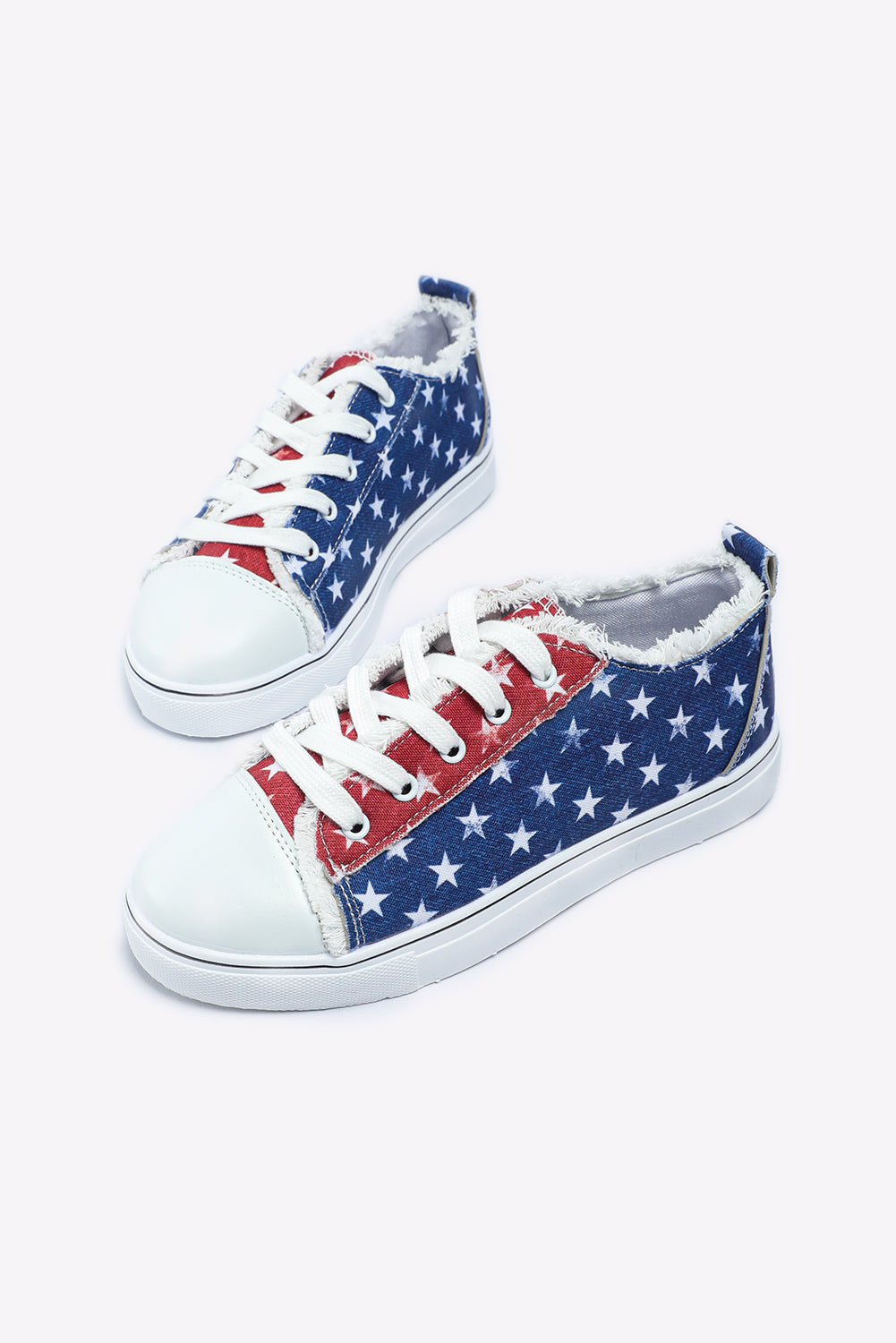Multicolor American Flag Stars Printed Frayed Detail Lace-up Shoes - Premium Shoes & Bags/Women's Shoes from Ashes 2 Wildflowers Boutique, LLC- Just $19.95! Shop now at Ashes 2 Wildflowers Boutique, LLC