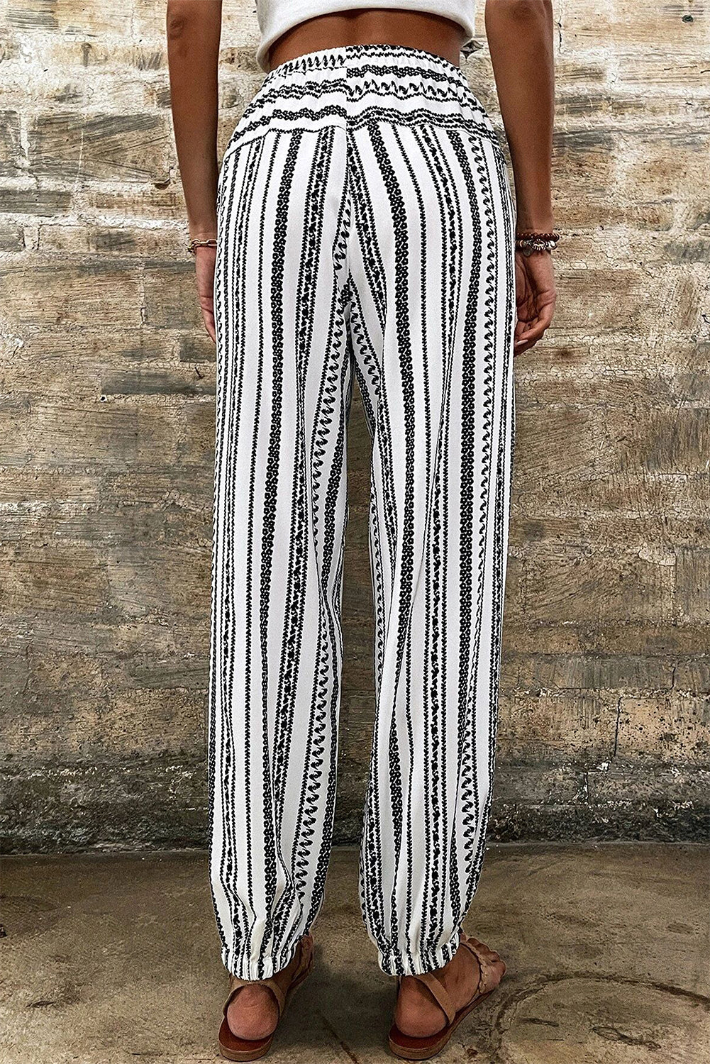 Black Stripe Boho Striped Print Casual Pants - Premium Bottoms/Pants & Culotte from Momma Done Gone Crafty- Just $26.10! Shop now at Momma Done Gone Crafty
